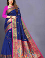 Opulent Blue Paithani Silk Saree With Designer Blouse Piece