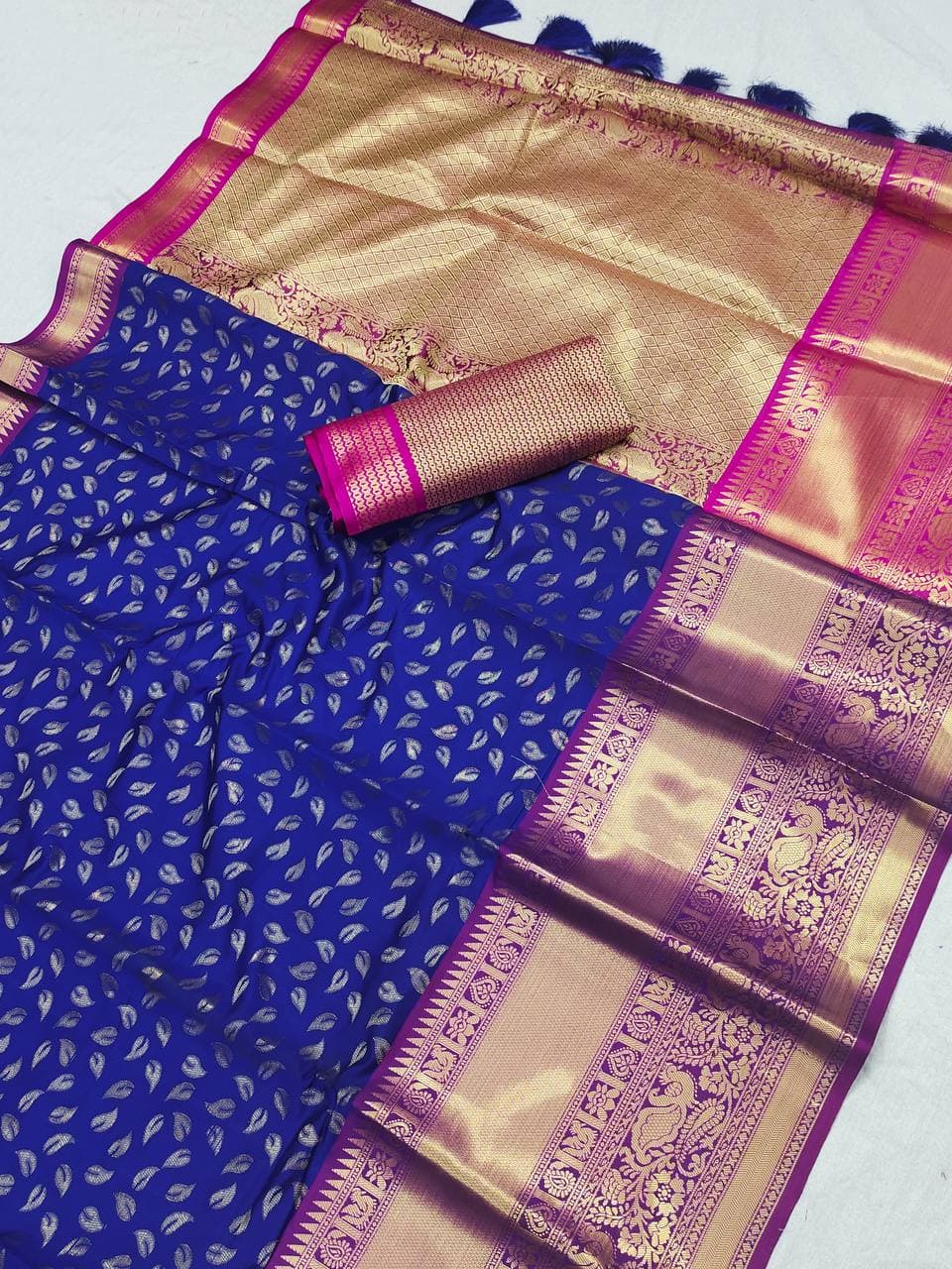 Improbable Blue Banarasi Silk Saree With Symmetrical Blouse Piece