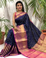 Dalliance Navy Blue Banarasi Silk Saree With Mellifluous Blouse Piece