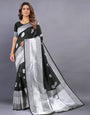 Elaborate Black Banarasi Silk Saree With Luxuriant Blouse Piece