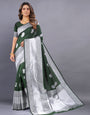 Incomparable Green Banarasi Silk Saree With Artistic Blouse Piece