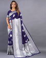 Demesne Navy Blue Banarasi Silk Saree With Moiety Blouse Piece