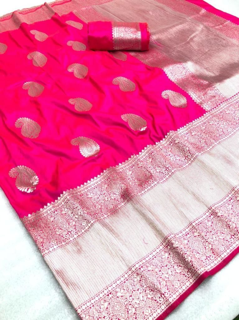 Proficient Pink Banarasi Silk Saree With Fantabulous Blouse Piece