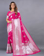 Proficient Pink Banarasi Silk Saree With Fantabulous Blouse Piece