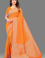 Demanding Orange Soft Banarasi Silk Saree With Blissful Blouse Piece