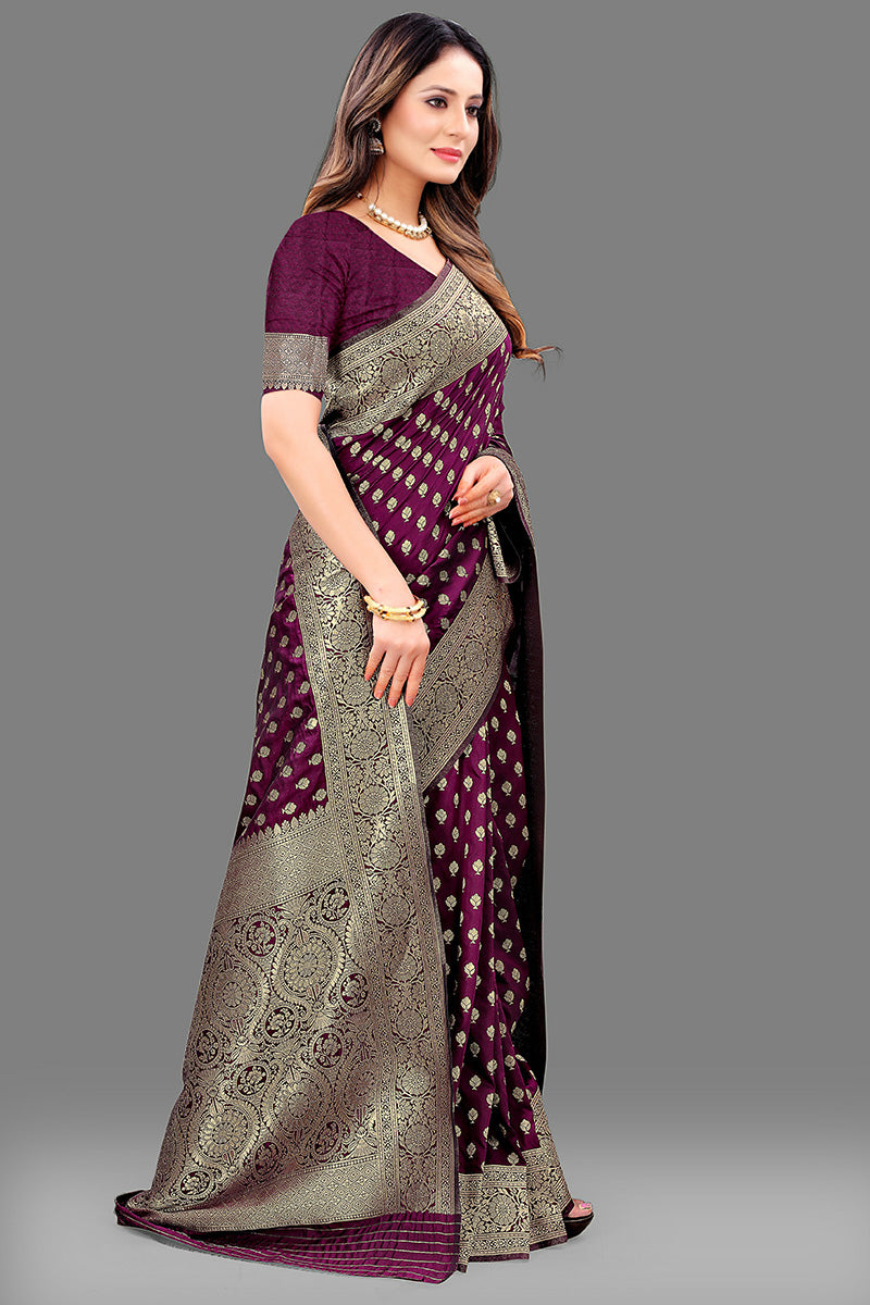 Girlish Purple Soft Banarasi Silk Saree With Prominent Blouse Piece