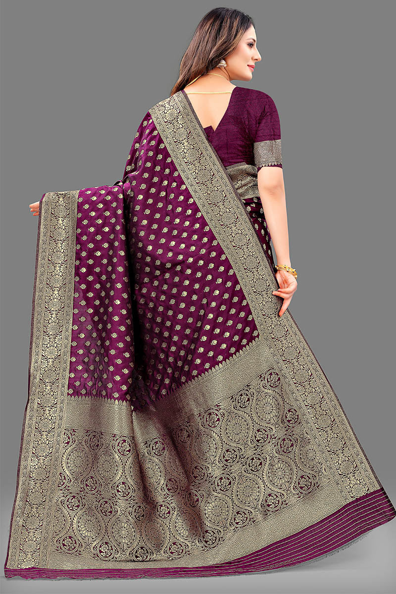 Girlish Purple Soft Banarasi Silk Saree With Prominent Blouse Piece