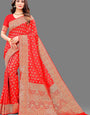 Beautiful Red Soft Banarasi Silk Saree With Majesty Blouse Piece