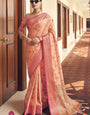 Scintillating Peach Banarasi Silk Saree With Elaborate Blouse Piece