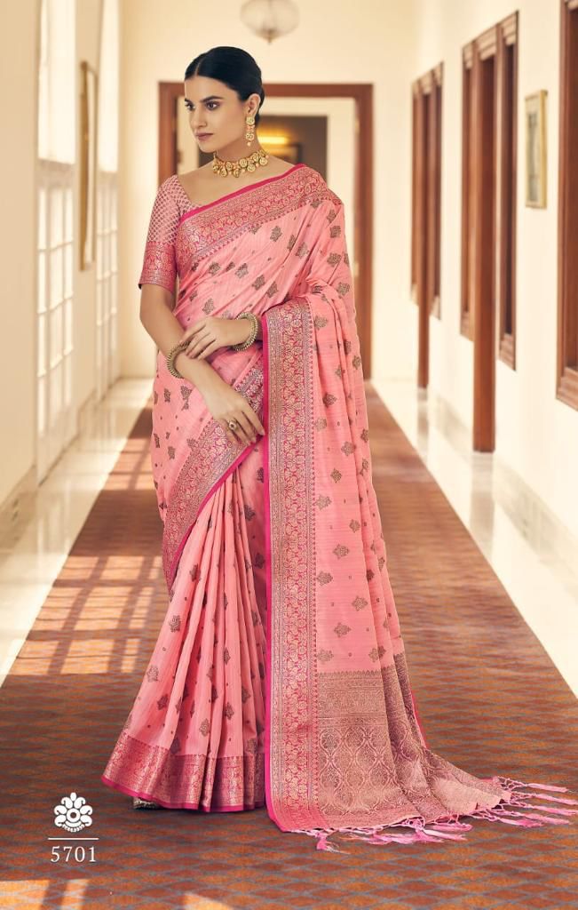 Whimsical Pink Banarasi Silk Saree With Tremendous Blouse Piece