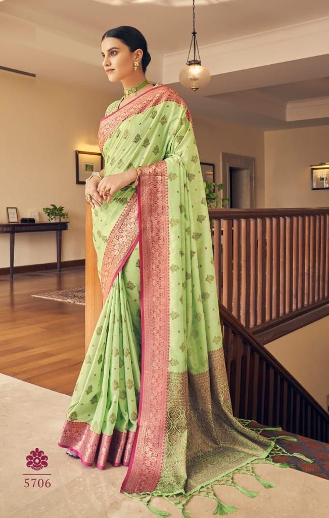 Charismatic Pista Banarasi Silk Saree With Incomparable Blouse Piece