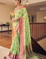 Charismatic Pista Banarasi Silk Saree With Incomparable Blouse Piece