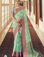 Piquant Sky Banarasi Silk Saree With Supernal Blouse Piece