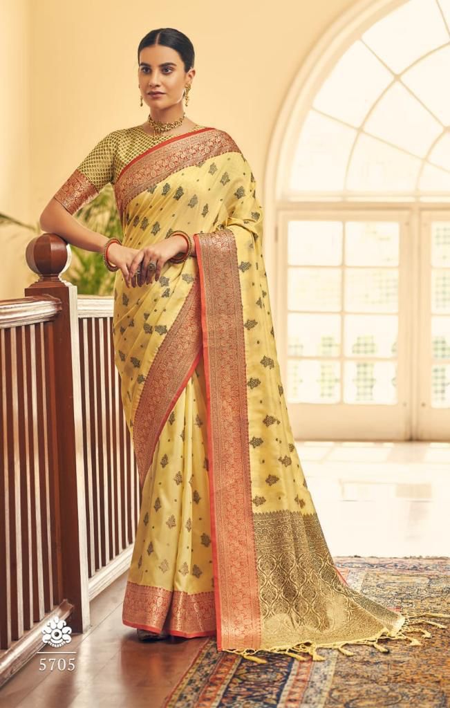 Ornate Yellow Banarasi Silk Saree With Prodigal Blouse Piece