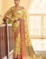 Ornate Yellow Banarasi Silk Saree With Prodigal Blouse Piece