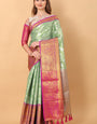 Jazzy Pista Kanjivaram Silk Saree With Phenomenal Blouse Piece