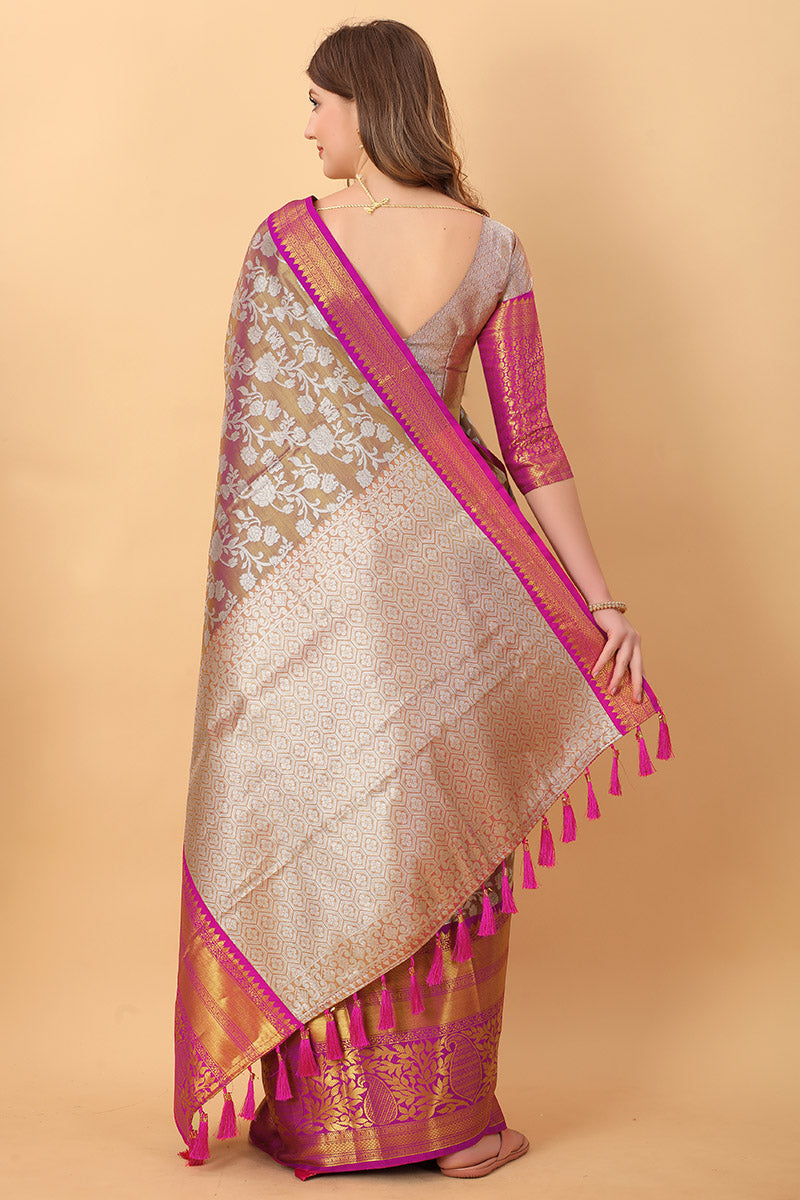 Designer Wine Kanjivaram Silk Saree With Unique Blouse Piece