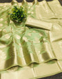 Jubilant Pista Organza Silk Saree With Profuse Blouse Piece