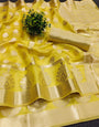 Majestic Yellow Organza Silk Saree With Easy on the eyes Blouse Piece