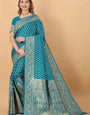 Exemplary Firozi Banarasi Silk Saree With Enigmatic Blouse Piece