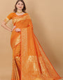 Alluring Mustard Banarasi Silk Saree With Vivacious Blouse Piece