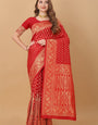 Pulsating Red Banarasi Silk Saree With Unequalled Blouse Piece