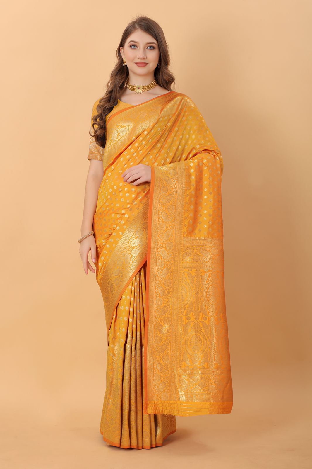 Desultory Stunning Yellow Banarasi Silk Saree With Palimpsest Blouse Piece