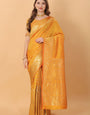 Desultory Stunning Yellow Banarasi Silk Saree With Palimpsest Blouse Piece