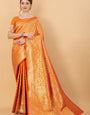 Effulgent Mustard Banarasi Silk Saree With Enthralling Blouse Piece