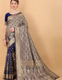 Ebullience Navy Blue Banarasi Silk Saree With Propinquity Blouse Piece