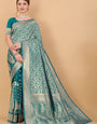 Quixotic Rama Banarasi Silk Saree With Jubilant Blouse Piece