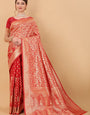 Aplomb Red Banarasi Silk Saree With Majestic Blouse Piece