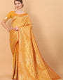 Enamoring Yellow Banarasi Silk Saree With Exquisite Blouse Piece