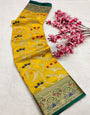 Fantabulous Yellow Organza Silk Saree With Pleasurable Blouse Piece