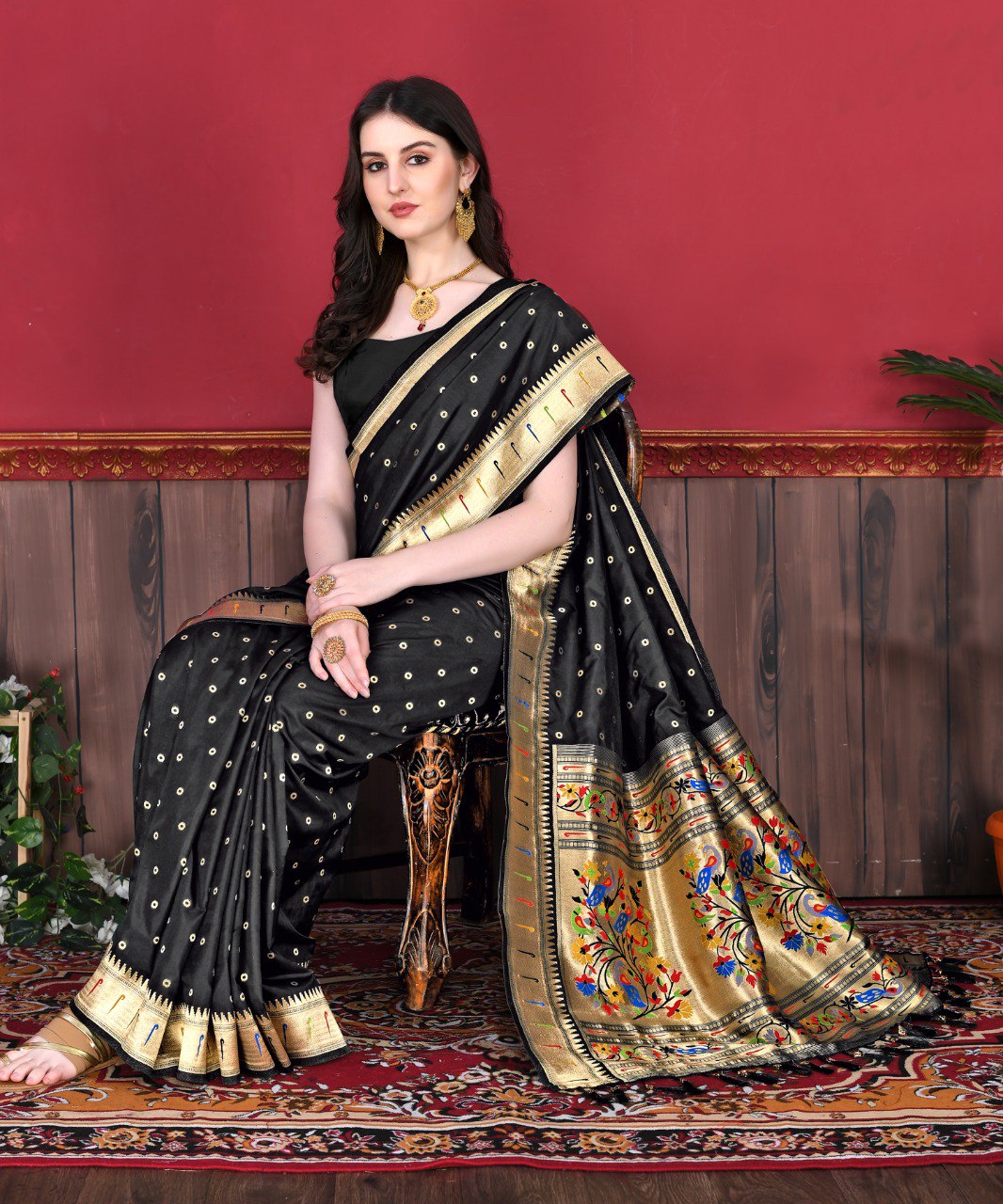 Scrumptious Black Paithani Silk Saree With Delectable Blouse Piece