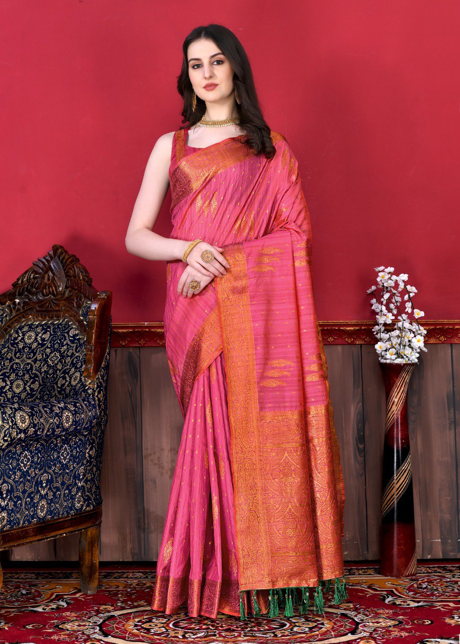 Excellent Pink Soft Banarasi Silk Saree With Epiphany Blouse Piece