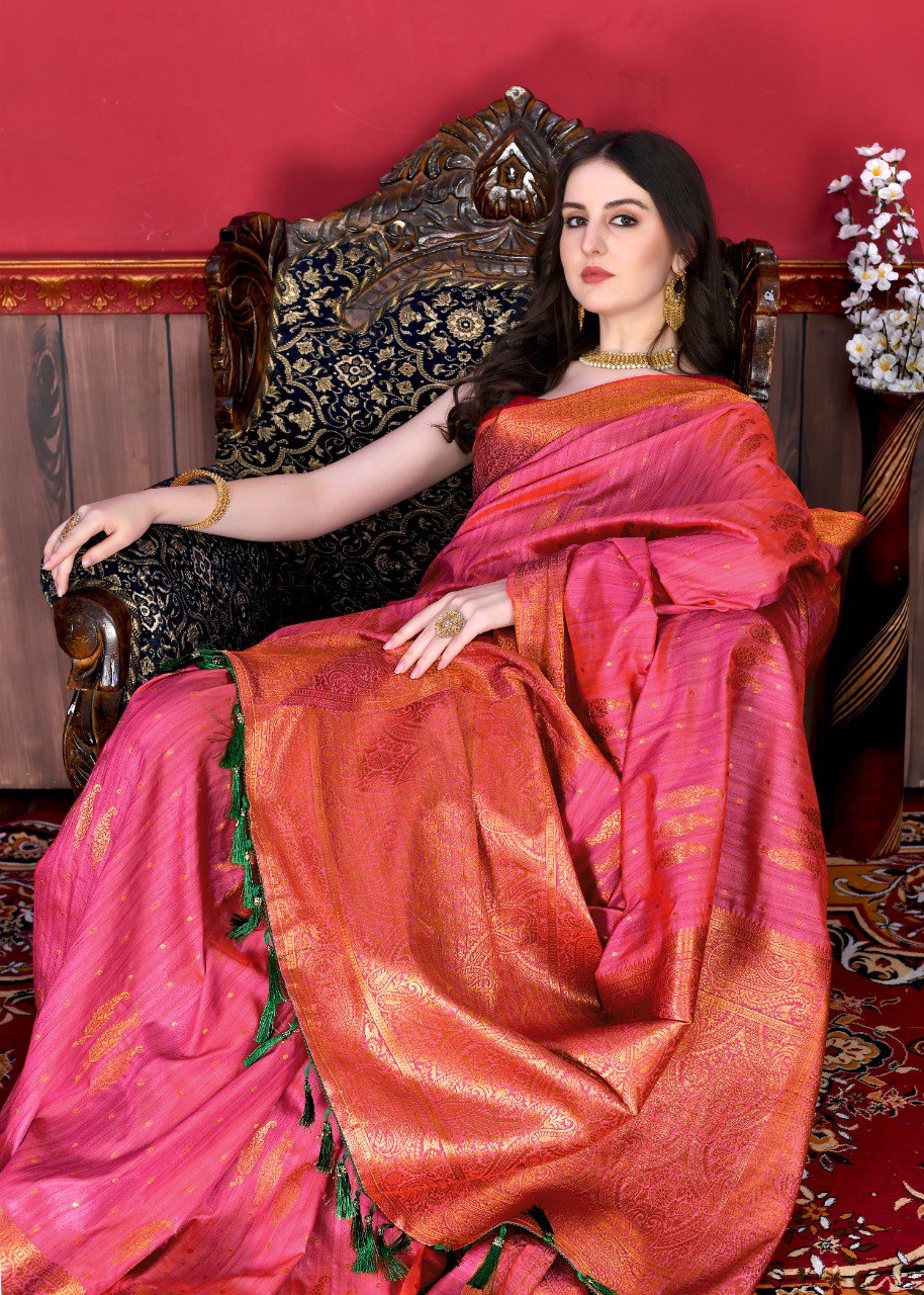 Excellent Pink Soft Banarasi Silk Saree With Epiphany Blouse Piece