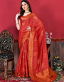 Comely Red Soft Banarasi Silk Saree With Embrocation Blouse Piece