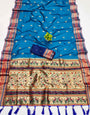 Bewitching Blue Soft Banarasi Silk Saree With Eloquence Blouse Piece