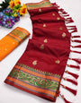 Beauteous Maroon Soft Banarasi Silk Saree With Elision Blouse Piece