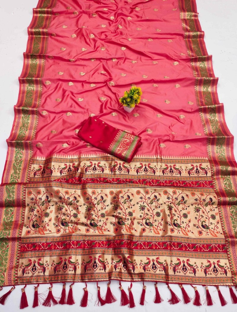 Admirable Pink Soft Banarasi Silk Saree With Effervescent Blouse Piece