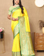 Dazzling Yellow Soft Banarasi Silk Saree With Breathtaking Blouse Piece