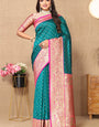 Outstanding Rama Soft Banarasi Silk Saree With Captivating Blouse Piece