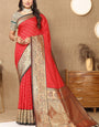 Phenomenal Red Soft Banarasi Silk Saree With Arresting Blouse Piece