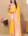 Gratifying Yellow Soft Banarasi Silk Saree With Adorable Blouse Piece