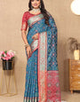 Attractive Blue Soft Banarasi Silk Saree With Beautiful Blouse Piece