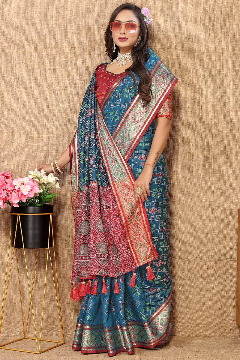 Attractive Blue Soft Banarasi Silk Saree With Beautiful Blouse Piece