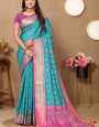 Energetic Firozi Soft Banarasi Silk Saree With Eye-catching Blouse Piece