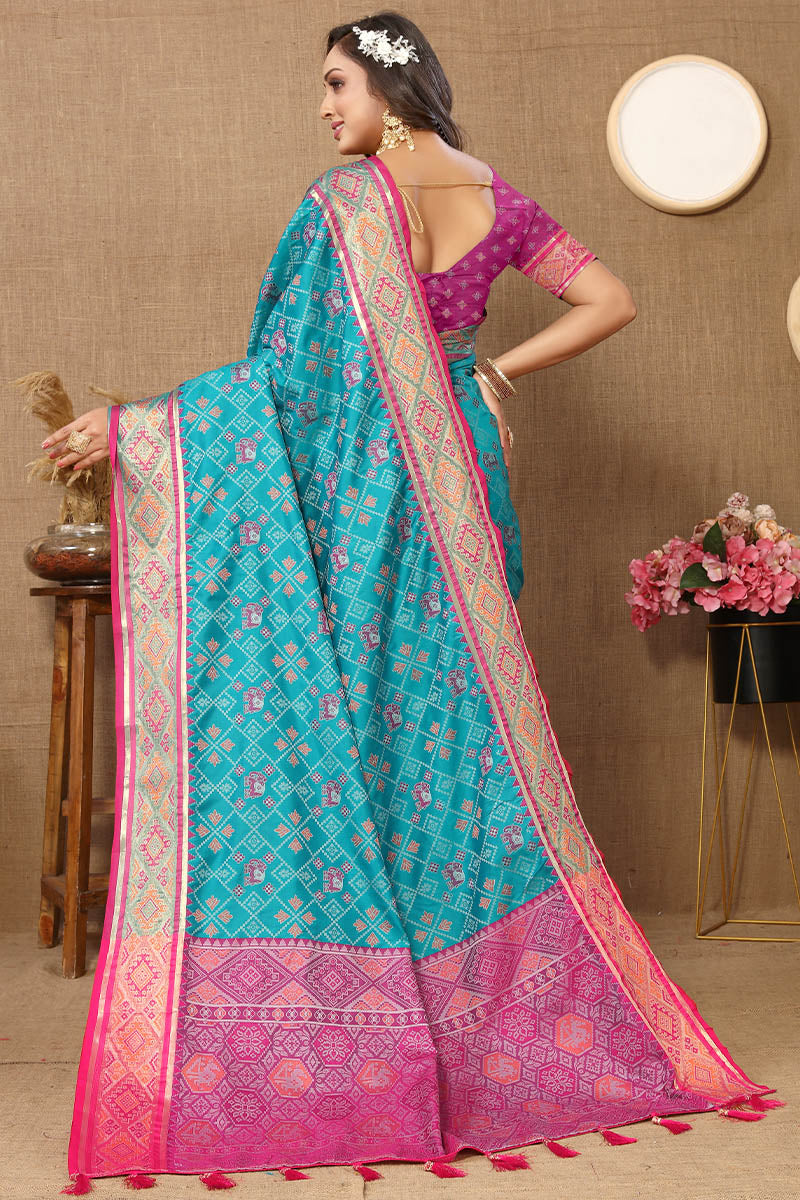 Energetic Firozi Soft Banarasi Silk Saree With Eye-catching Blouse Piece