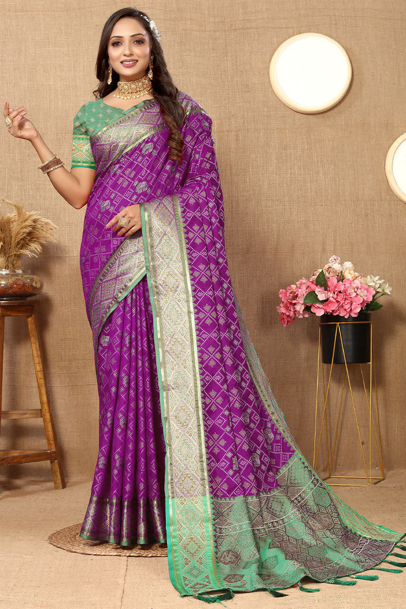 Gleaming Purple Soft Banarasi Silk Saree With Glowing Blouse Piece